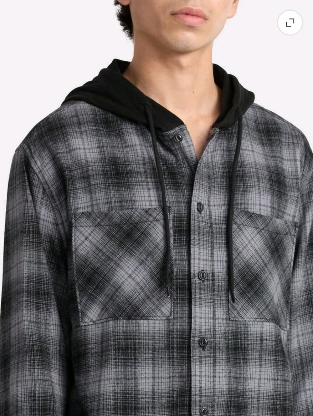 No Boundaries Black & Gray Plaid Hooded Shirt S Oversized